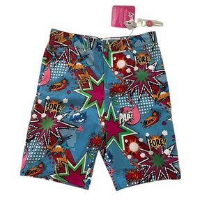 Royal & Awesome Mens Golf Cartoon Comic Book Multicolor Loud Bold Shorts